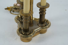 Load image into Gallery viewer, Vintage Brass Triple-Candle Table Lamp – Regency Style Electric Candlestick Lamp 27" Tall