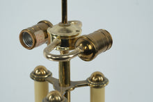 Load image into Gallery viewer, Vintage Brass Triple-Candle Table Lamp – Regency Style Electric Candlestick Lamp 27" Tall