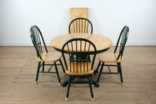 Load image into Gallery viewer, Two-Tone Solid Wood Pedestal Dining Set with Glass Top and Leaf – 5 Piece