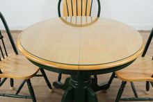 Load image into Gallery viewer, Two-Tone Solid Wood Pedestal Dining Set with Glass Top and Leaf – 5 Piece