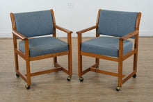 Load image into Gallery viewer, 42" Square Oak Dining Set & Four Rolling Chairs