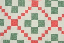 Load image into Gallery viewer, Handmade Patchwork Quilt – Red, Green & Cream Irish Chain Pattern – 45" x 38" – Excellent Condition