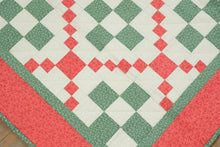 Load image into Gallery viewer, Handmade Patchwork Quilt – Red, Green & Cream Irish Chain Pattern – 45" x 38" – Excellent Condition