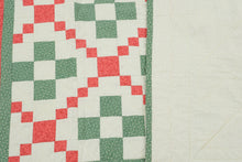 Load image into Gallery viewer, Handmade Patchwork Quilt – Red, Green & Cream Irish Chain Pattern – 45" x 38" – Excellent Condition