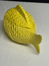 Load image into Gallery viewer, Yellow Fish Shaped Ceramic Lidded Dish Hand Glazed Art Pottery 10 Inch