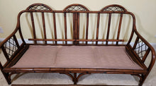 Load image into Gallery viewer, Rattan Sofa with Bright Striped Upholstery and Matching Accent Pillows