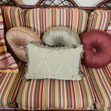 Load image into Gallery viewer, Rattan Sofa with Bright Striped Upholstery and Matching Accent Pillows