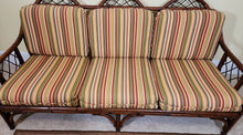 Load image into Gallery viewer, Rattan Sofa with Bright Striped Upholstery and Matching Accent Pillows