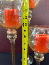 Load image into Gallery viewer, Gold Stem Hurricane Candle Holders – Set of 3 Graduated 16” 18” 22”