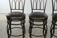 Load image into Gallery viewer, Set of 4 Swivel Bar Stools with Metal Frames and Brown Upholstered Seats