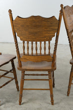 Load image into Gallery viewer, Set of 4 Traditional Solid Oak Dining Chairs with Carved Pressback and Barley Twist Posts