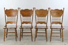 Load image into Gallery viewer, Set of 4 Traditional Solid Oak Dining Chairs with Carved Pressback and Barley Twist Posts