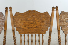 Load image into Gallery viewer, Set of 4 Traditional Solid Oak Dining Chairs with Carved Pressback and Barley Twist Posts