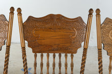 Load image into Gallery viewer, Set of 4 Traditional Solid Oak Dining Chairs with Carved Pressback and Barley Twist Posts