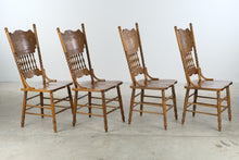 Load image into Gallery viewer, Set of 4 Traditional Solid Oak Dining Chairs with Carved Pressback and Barley Twist Posts
