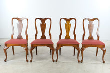 Load image into Gallery viewer, Set of 4 Traditional Cherry Queen Anne Dining Chairs with Upholstered Seats