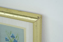 Load image into Gallery viewer, Framed Iris Floral Painting Small Original Art Blue Flowers Gold Frame 4x5