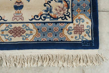 Load image into Gallery viewer, Chinese Peking Style Wool Area Rug 4 x 6 Blue Ivory Floral Oriental Carpet