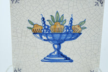 Load image into Gallery viewer, Vintage Greek-Style Ceramic Tile – 5.25" Fruit Bowl Design with Crackle Glaze