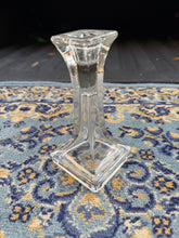 Load image into Gallery viewer, Vintage Clear Glass Candlestick Holder – Square Base Taper Candle Stand