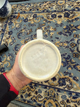 Load image into Gallery viewer, Set of 3 Vintage Stoneware Pottery Mugs – Handcrafted Blue Tulip Design, 4.5” Rustic Farmhouse Crock Cups, Country Kitchen Decor