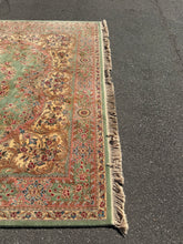 Load image into Gallery viewer, Karastan Green Medallion Kirman Wool Rug – 10x14 Vintage Oriental Design #717
