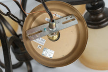 Load image into Gallery viewer, Traditional Bronze 5-Light Chandelier with Amber Glass Shades – 23” x 23”