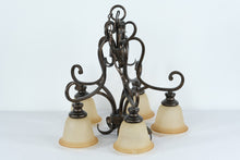 Load image into Gallery viewer, Traditional Bronze 5-Light Chandelier with Amber Glass Shades – 23” x 23”