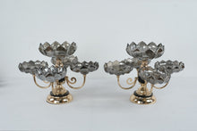 Load image into Gallery viewer, Pair Brass Glass Flower Bowl Centerpiece Candelabra Style 5 Arm 16x12
