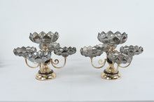 Load image into Gallery viewer, Pair Brass Glass Flower Bowl Centerpiece Candelabra Style 5 Arm 16x12