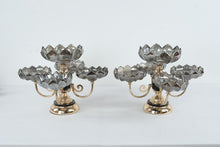 Load image into Gallery viewer, Pair Brass Glass Flower Bowl Centerpiece Candelabra Style 5 Arm 16x12