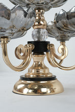 Load image into Gallery viewer, Pair Brass Glass Flower Bowl Centerpiece Candelabra Style 5 Arm 16x12