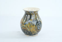 Load image into Gallery viewer, Signed Studio Art Pottery Vase Abstract Multicolor Glaze Spiral Design 5 Inch