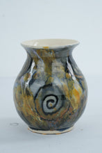 Load image into Gallery viewer, Signed Studio Art Pottery Vase Abstract Multicolor Glaze Spiral Design 5 Inch