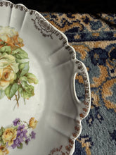 Load image into Gallery viewer, Antique PM Bavaria Handled Serving Plate – Yellow Roses & Purple Violets Floral Design – Gold Filigree Rim – German Porcelain, Early 1900s