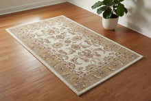 Load image into Gallery viewer, Traditional Floral Border Area Rug – Neutral Beige & Ivory (Machine-Made)