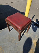 Load image into Gallery viewer, Vintage Wood Vanity Bench / Stool – Red Vinyl Seat