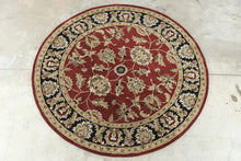 Load image into Gallery viewer, Hand Tufted Indian Wool Round Area Rug 6 Ft Red Black Floral Traditional