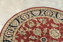 Load image into Gallery viewer, Hand Tufted Indian Wool Round Area Rug 6 Ft Red Black Floral Traditional