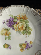 Load image into Gallery viewer, Antique PM Bavaria Handled Serving Plate – Yellow Roses & Purple Violets Floral Design – Gold Filigree Rim – German Porcelain, Early 1900s