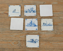 Load image into Gallery viewer, Set of 7 Antique Dutch Delft Blue Tiles – Hand-Painted Tin-Glazed Earthenware, 18th–19th Century Holland Provenance