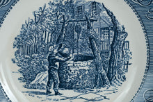 Load image into Gallery viewer, Currier and Ives Royal Blue Transferware Scalloped Plates Set of 7
