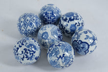 Load image into Gallery viewer, Set of 7 Blue and White Porcelain Decorative Balls – Hand-Painted Floral & Geometric Designs (3")