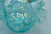 Load image into Gallery viewer, Fenton Blue Opalescent Carnival Glass Handled Basket, Ruffled Rim, Original Label