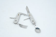 Load image into Gallery viewer, 7-in-1 Camping Tool – Stainless Steel Folding Survival Utensil Set with Knife, Fork, Spoon, Corkscrew & More – Hiking, Hunting, Outdoor Gear