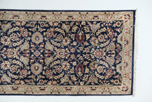 Load image into Gallery viewer, Navy & Ivory 2.6' x 10' Traditional Floral Medallion Handwoven Wool Runner Rug