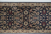 Load image into Gallery viewer, Navy & Ivory 2.6' x 10' Traditional Floral Medallion Handwoven Wool Runner Rug