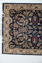 Load image into Gallery viewer, Navy & Ivory 2.6' x 10' Traditional Floral Medallion Handwoven Wool Runner Rug