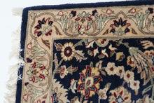 Load image into Gallery viewer, Navy & Ivory 2.6' x 10' Traditional Floral Medallion Handwoven Wool Runner Rug