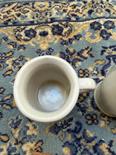 Load image into Gallery viewer, Set of 3 Vintage Stoneware Pottery Mugs – Handcrafted Blue Tulip Design, 4.5” Rustic Farmhouse Crock Cups, Country Kitchen Decor